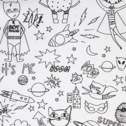 Printed Cotton SUPERHERO White / Black